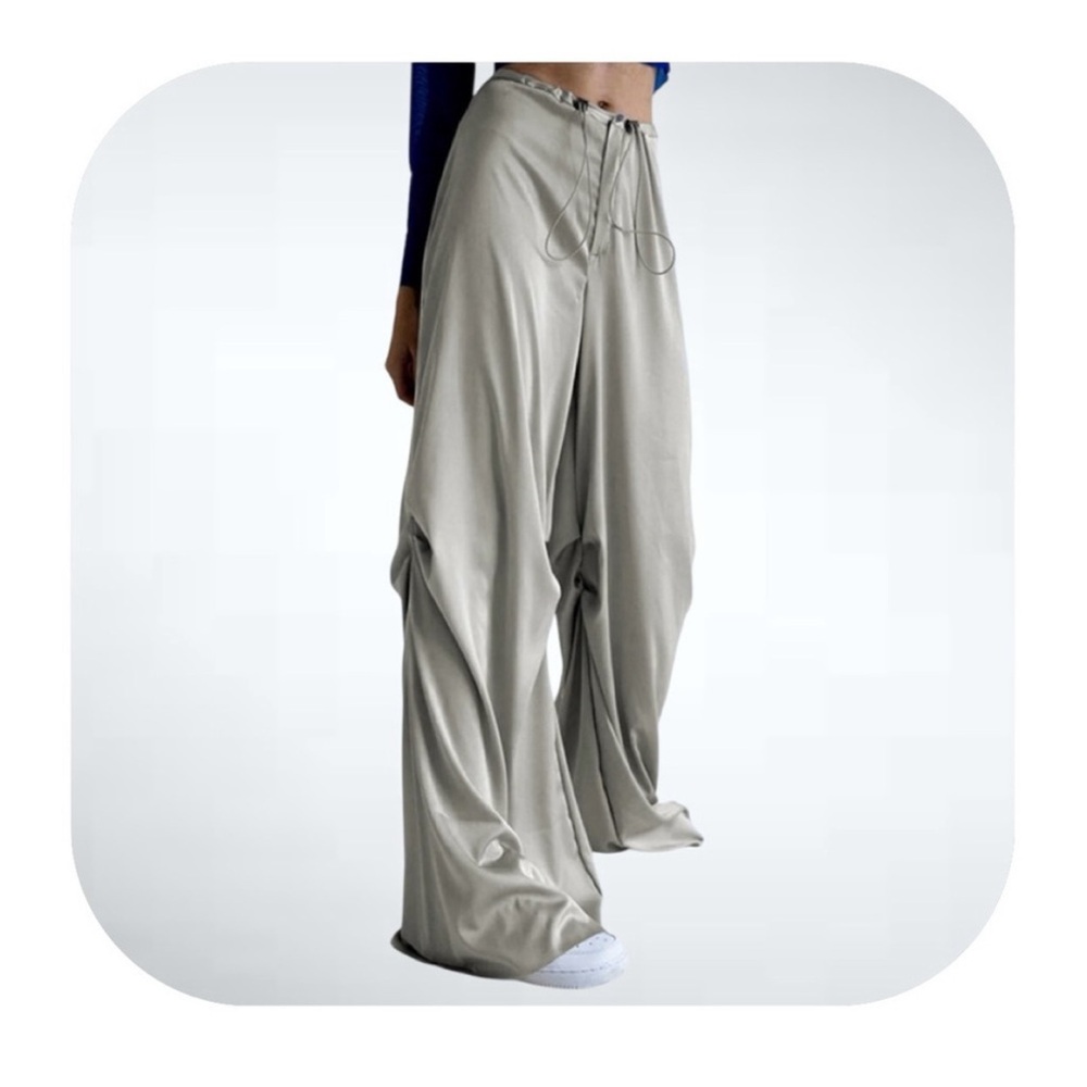 NWT Commense XS grey oversized satin wide leg pants - Picture 1 of 12